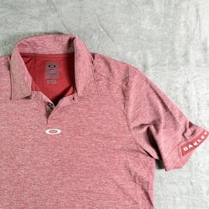 Oakley Men's Red Heathered Textured Golf Polo Shirt Short Sleeve Logo M